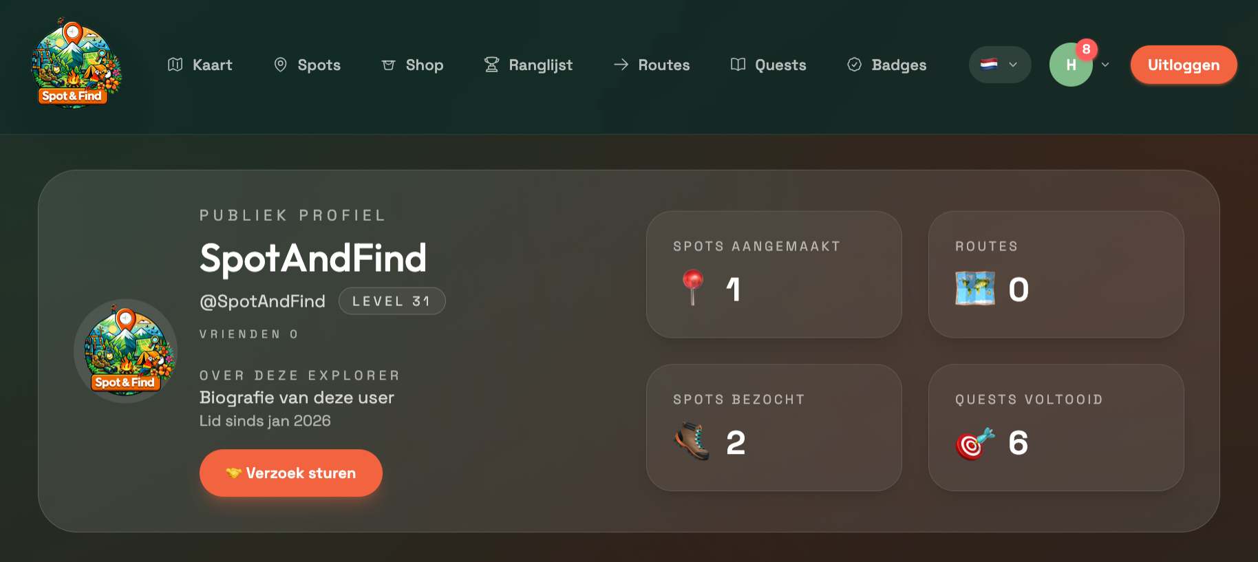 screenshot of the application public profile